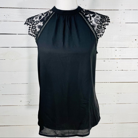 *EXPRESS* Lace Cap Sleeve Mock Neck Blouse - Picture 2 of 9